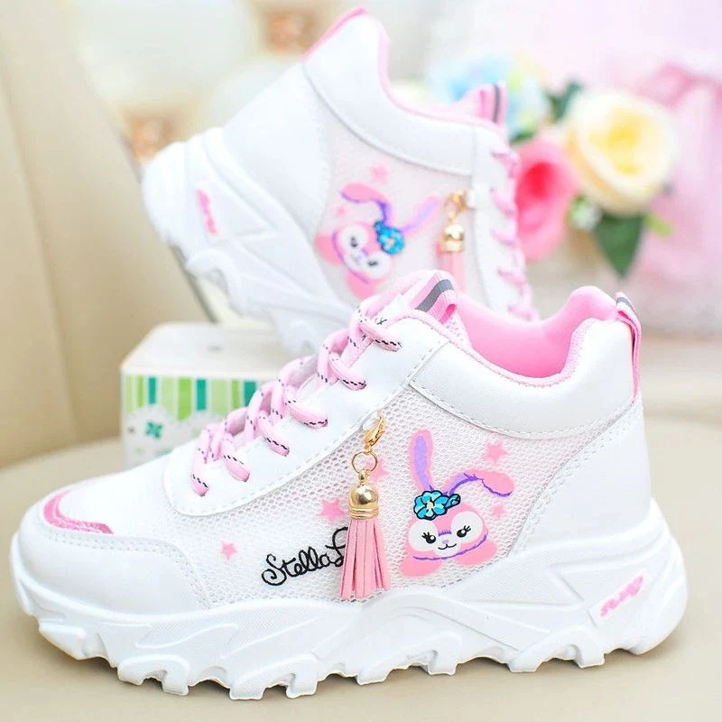 期間限定！ 女の子ネット高助スポーツシューズ新型星黛露平底ランニングシューズ流蘇平底ストラップ通気靴