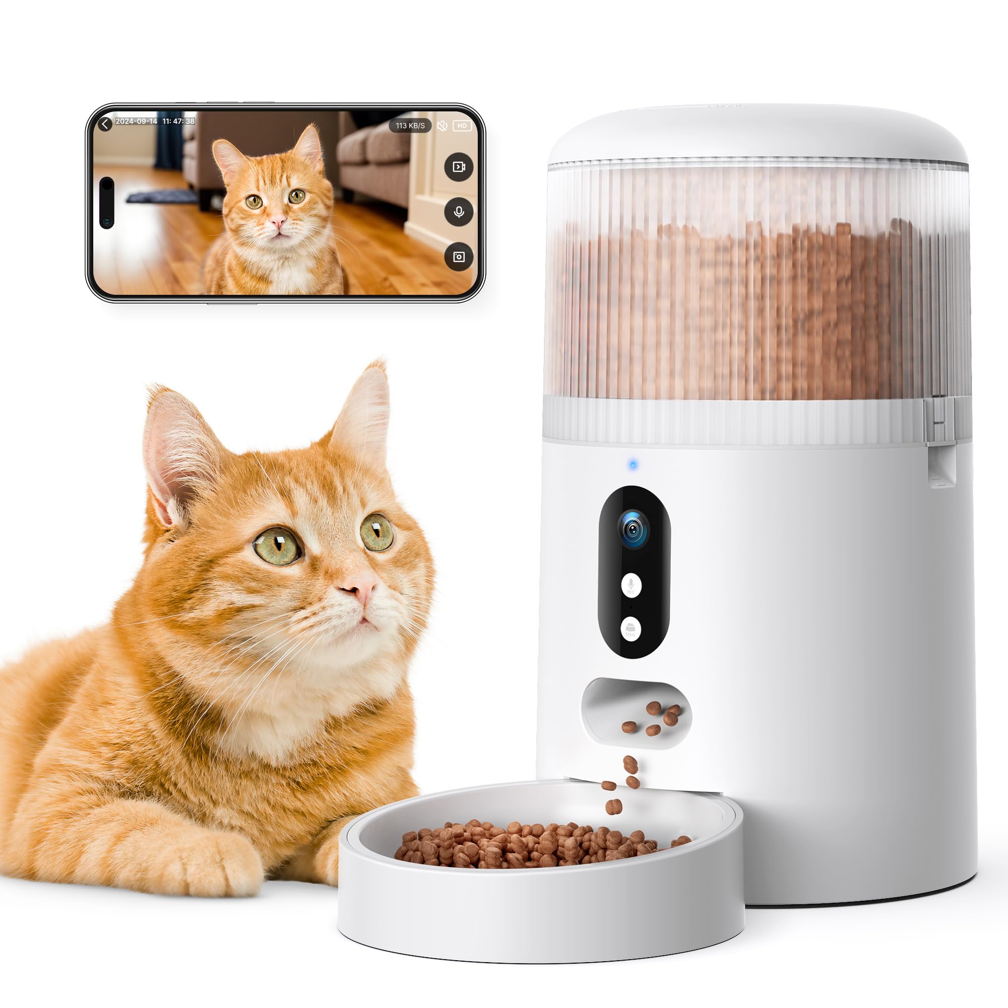 Surfola 自動給餌器 猫 カメラ付き 中小型犬用 ペット 給餌器 タイマー機能 音声録音 4L容量 2WAY給電 自動餌やり機 スマホ連携 管理 双方向会話 iOS Android対応 操作簡単