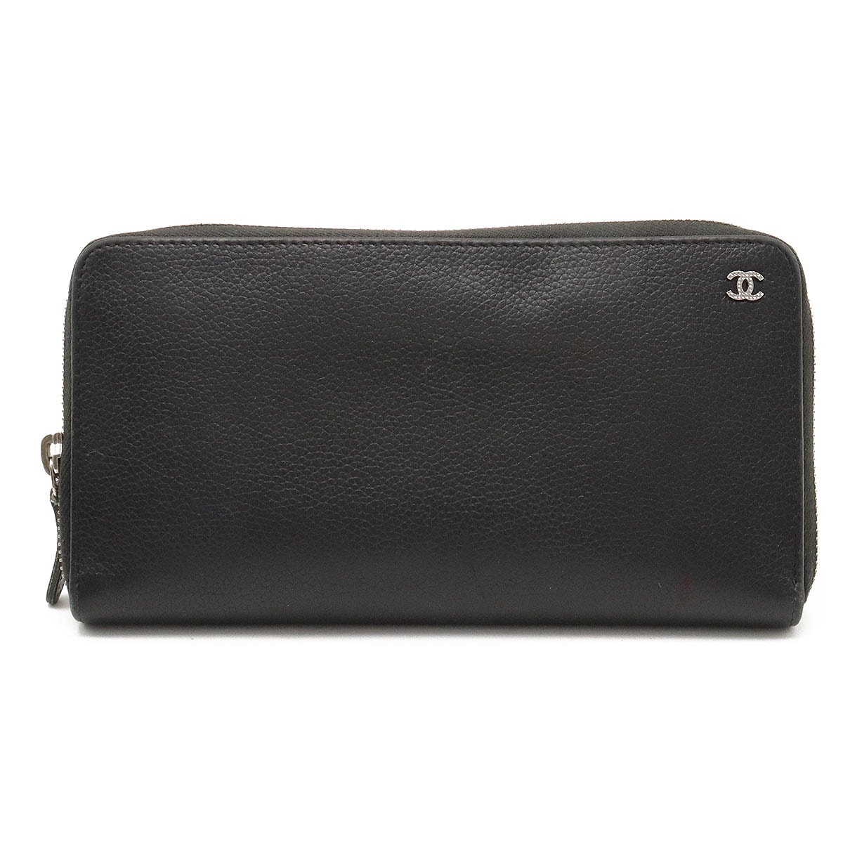 ココマーク ラウンドファスナー 長財布 レザー ブラック 黒 シルバー金