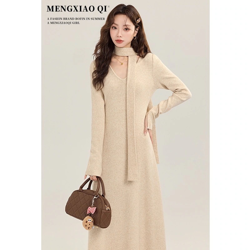 【急速出荷!】フレンチ長袖Vネックニットワンピース女性ロングスカートの底内の気質のシニア感覚ワンピース ワンピースレディース ドレス ロングワンピース ニットワンピース ワンピース レディースファッシ 5,326円