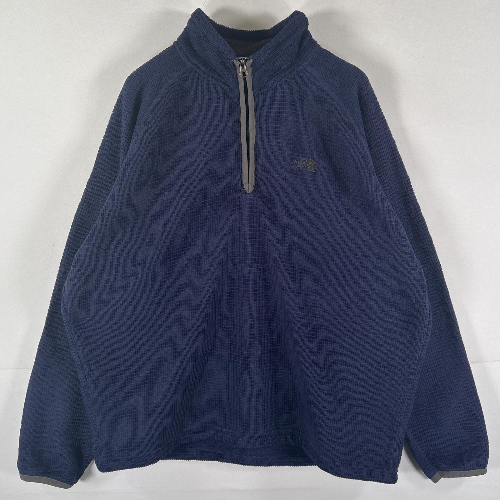 古着 ハーフジップフリースジャケット フリーストレーナー ワンポイントロゴ A5シリーズ L ネイビー メンズ