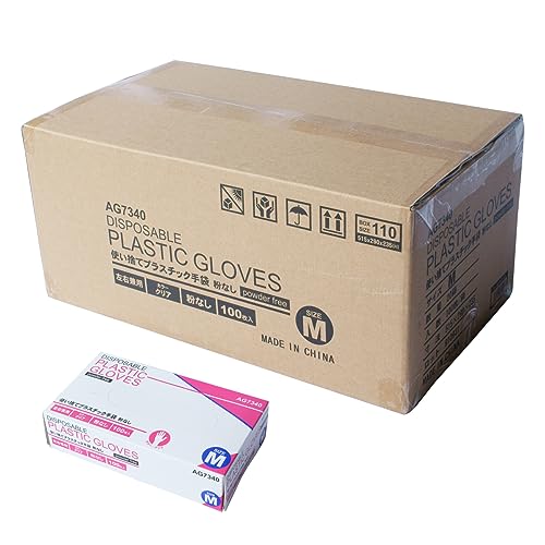 [] 【ケース販売】エース プラスチック手袋 使い捨て手袋 20箱(2000枚)セット パウダーフリー Mサイズ AG7340