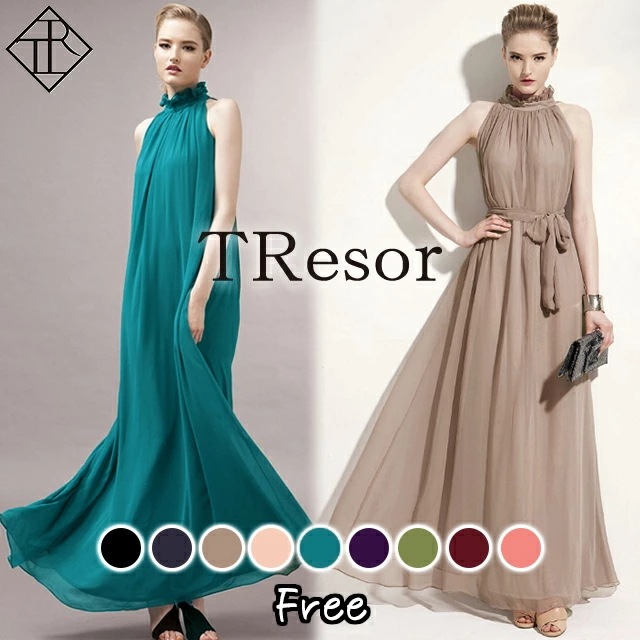 【即納】ロングドレス マキシワンピース ノースリーブ フリル Ａライン パーティードレス 膝下 結婚式 二次会 2次会 ワンピース フォーマル 披露宴 お呼ばれ 演奏会 同窓会 発表会 謝恩会 女子会