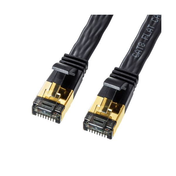 (5個セット) サンワサプライ カテゴリ8フラットLANケーブル 5m KB-T8FL-05BKX5