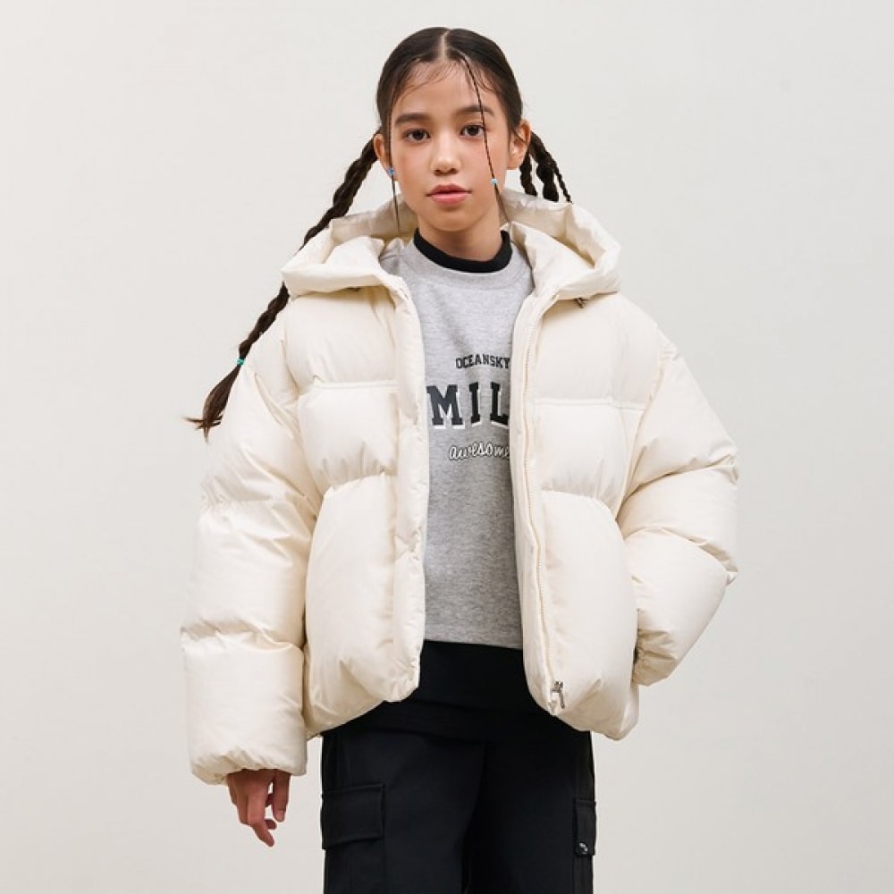 オーシャンスカイ 女の子パッチワークフードダウンジャケット