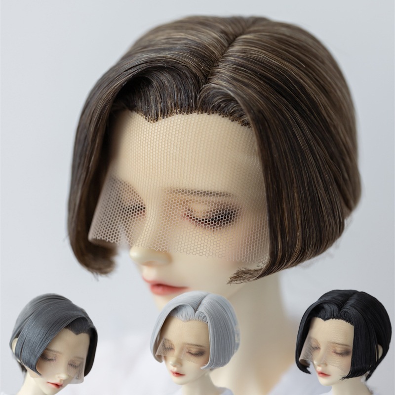 BJDドール用ウィッグ アレンジ 手直しショート サイドパート SDサイズ人形用 頭囲22‐24cm