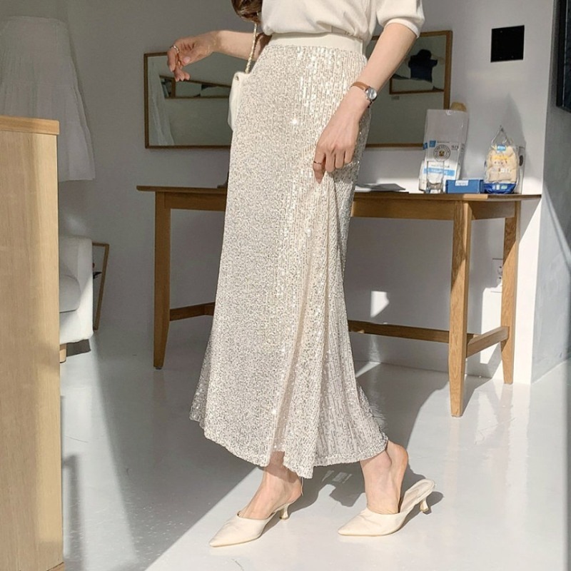 ボトムス スカート ロングスカート 光沢 キラキラ プリーツ ハイウエスト ルーズ 韓国 レディース かわいい 可愛い キュート 大人可愛い 大人女子 シンプル きれいめ カジュアル 大人