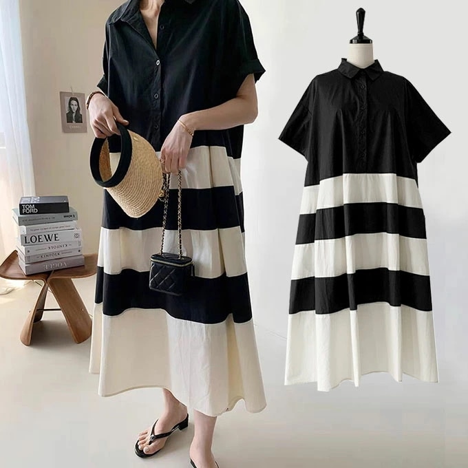 ワンピース レディース シャツワンピース ボーダー オーバーコットンワンピース Aライン シャツワンピ ロングワンーピス フリーサイズ ゆったり マキシ丈 夏ワンピース 着痩せ おしゃれ 夏 旅行 7,350円
