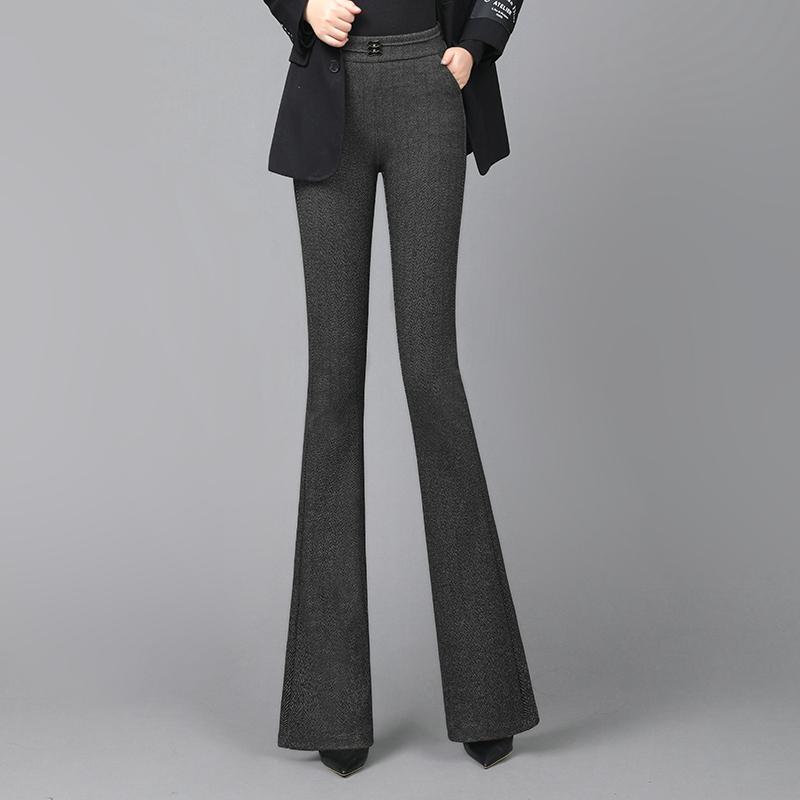 レディース ボトムス ウール 弾性 ウエスト フレアパンツ 秋冬 厚手 ハイウエスト カジュアル ドレープ ストレッチ フレアパンツ