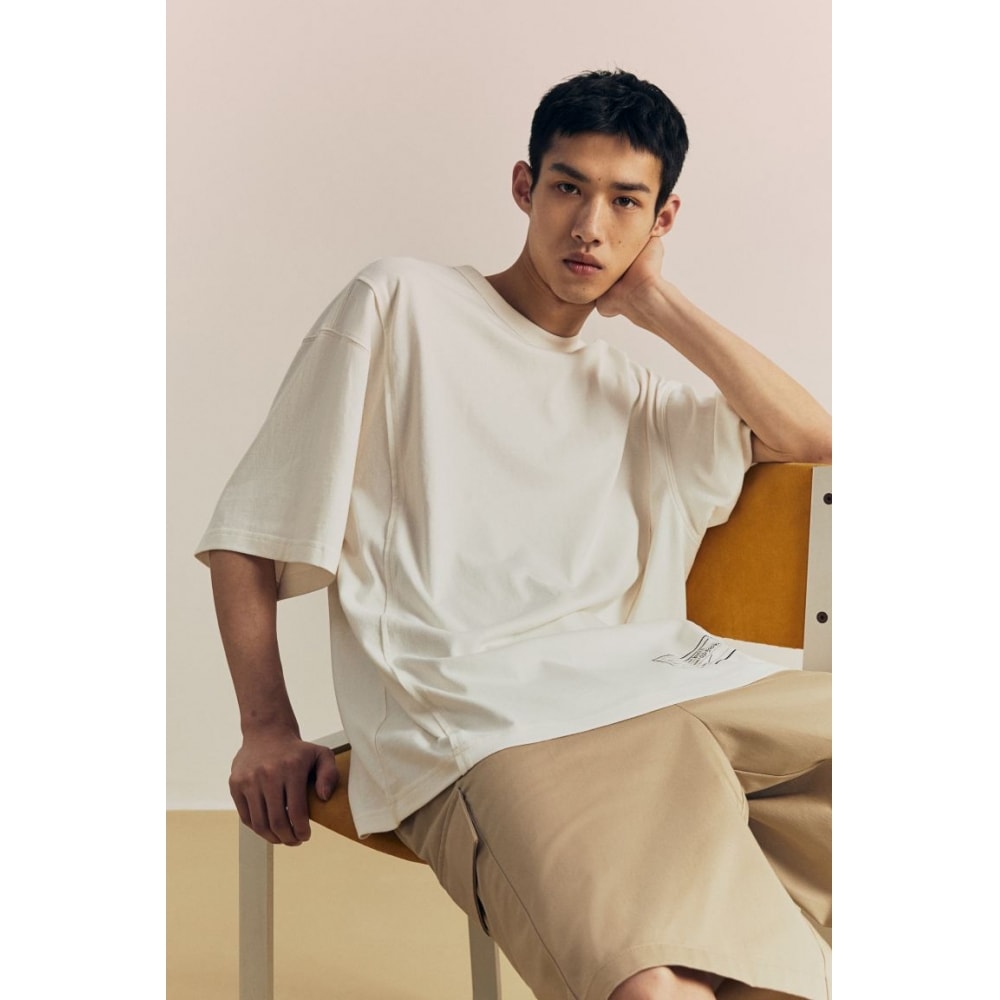 H&M ルーズフィットプリント T シャツホワイト