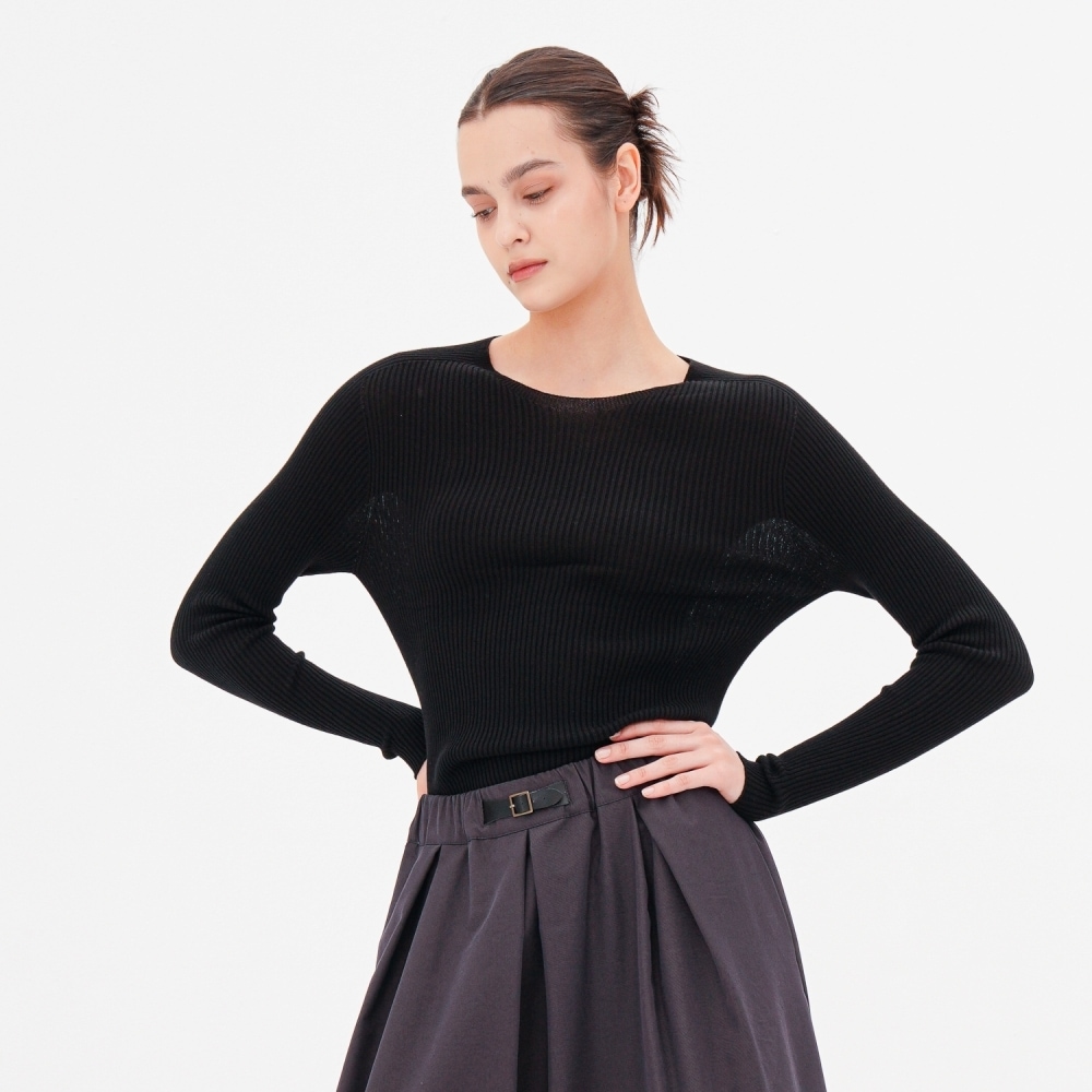 ACUD ラウンドネックリブニット_ブラック