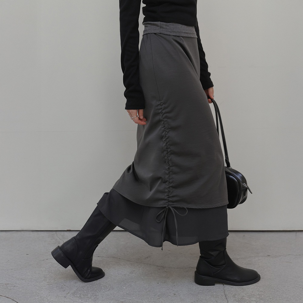 リットンバンディングストリングシフォンレイヤードロングスカート