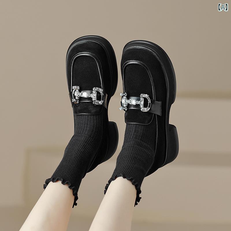 ローファー レディース オフィス カレッジ 通勤 通学 仕事 春 女性用 厚底 ハイヒール 女性用 厚底 身長が 伸びる 小さい 革靴 女性用 英国 快適 シングル シューズ