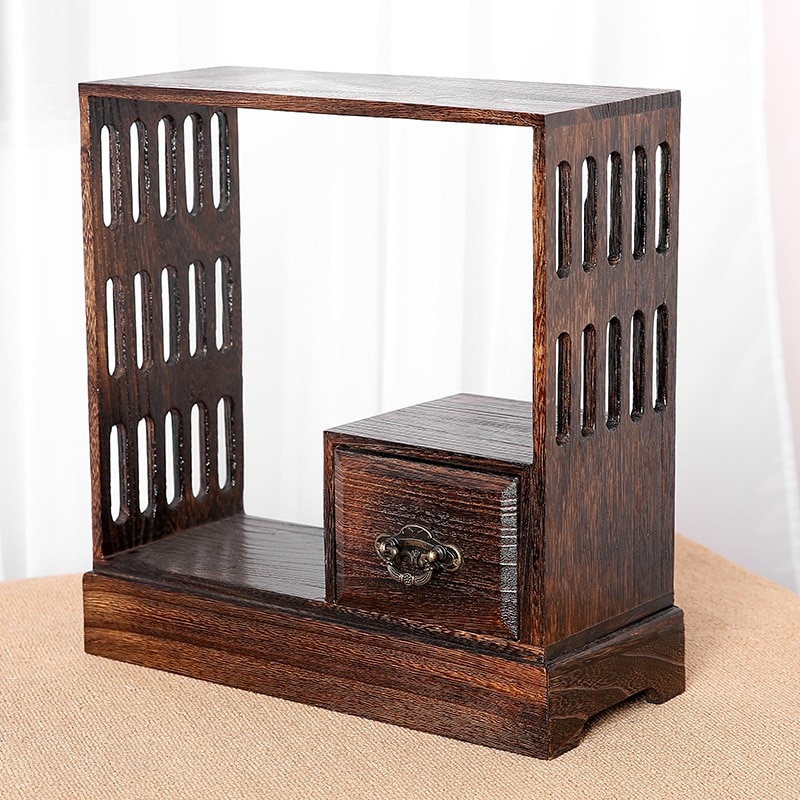 和風焼桐材茶小屋茶道スペアパーツ無垢材収納ボックス棚デスクトップ小さな花台鉢植え棚