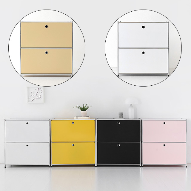 SIMPLIE 2段 収納棚 モジュールタイプ 扉付き2扉 BC016 4色(ホワイト/ピンク/イエロー/ブラック) 収納ラック