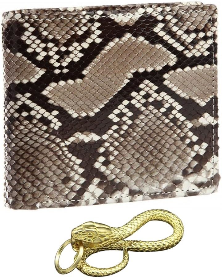 金運 蛇革財布 二つ折り パイソン レザー メンズ エキゾチック レザーを使用した錦蛇 日本製(黄金蛇チャーム, タテ9.5cmxヨコ19cmxマチ2cm)