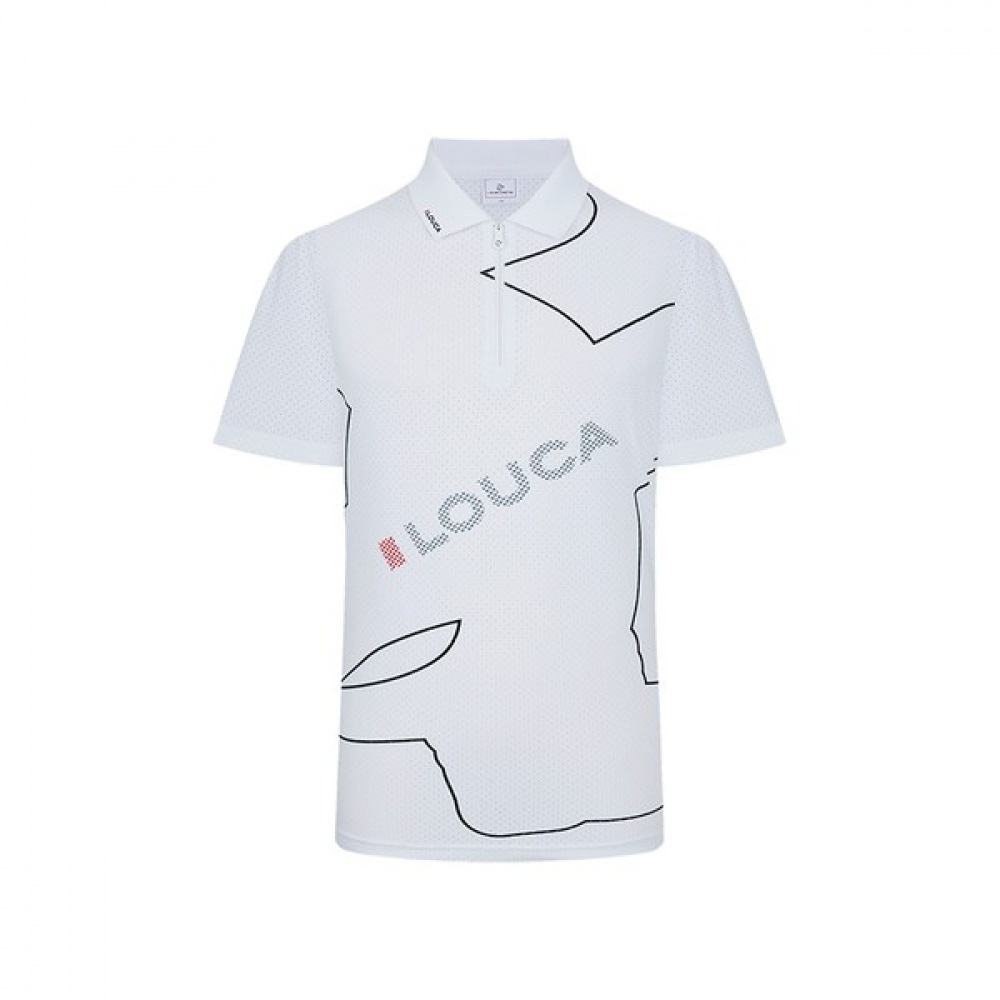 [ルイカステル] メンズパーフォレーテッドYOKOロゴプリント1/2ジップ Tシャツ