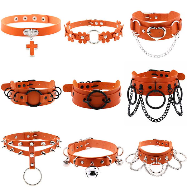 Qoo10] オレンジ系 原宿系チョーカー PUレザー