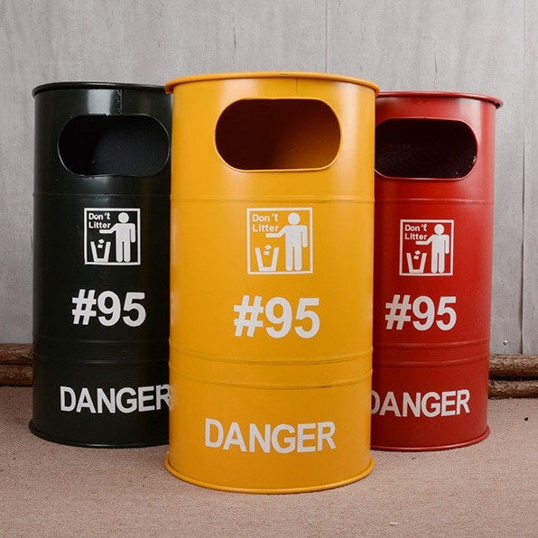 レトロなアメリカンスタイルの錬鉄製オイルバレルゴミ箱