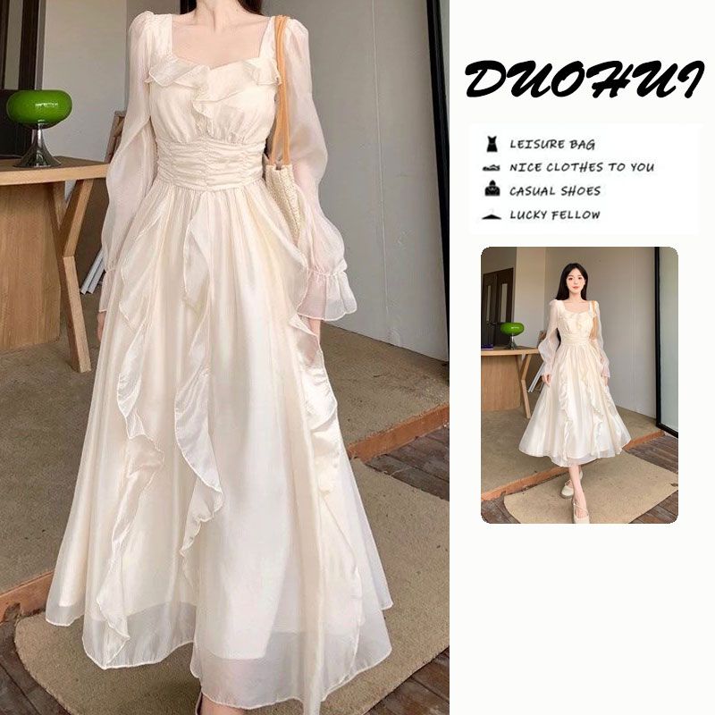 【急速出荷!】新作 付きインナー ワンピース ロングワンピース 長袖 カップ ウエスト引き締め 可愛い 気質 ワンピースパーティードレス レディース