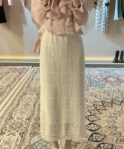 ボトムス デート モテアイテム スカート タイトスカート かぎ編み ロング丈 大人可愛い きれいめ 上品 おしゃれ かっこいい 大人可愛い ラブリー キュート ガーリー クール モード系 セクシー