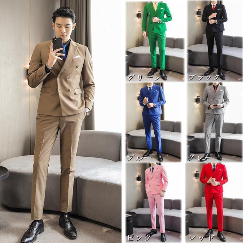 全10色 スリーピース スーツ メンズ スーツ ビジネススーツ カジュアルスーツ 3点セット リクルート ジャケット パンツ ベスト ダブルブレスト セットアップ スタイリッシュスーツ スリム 大きい