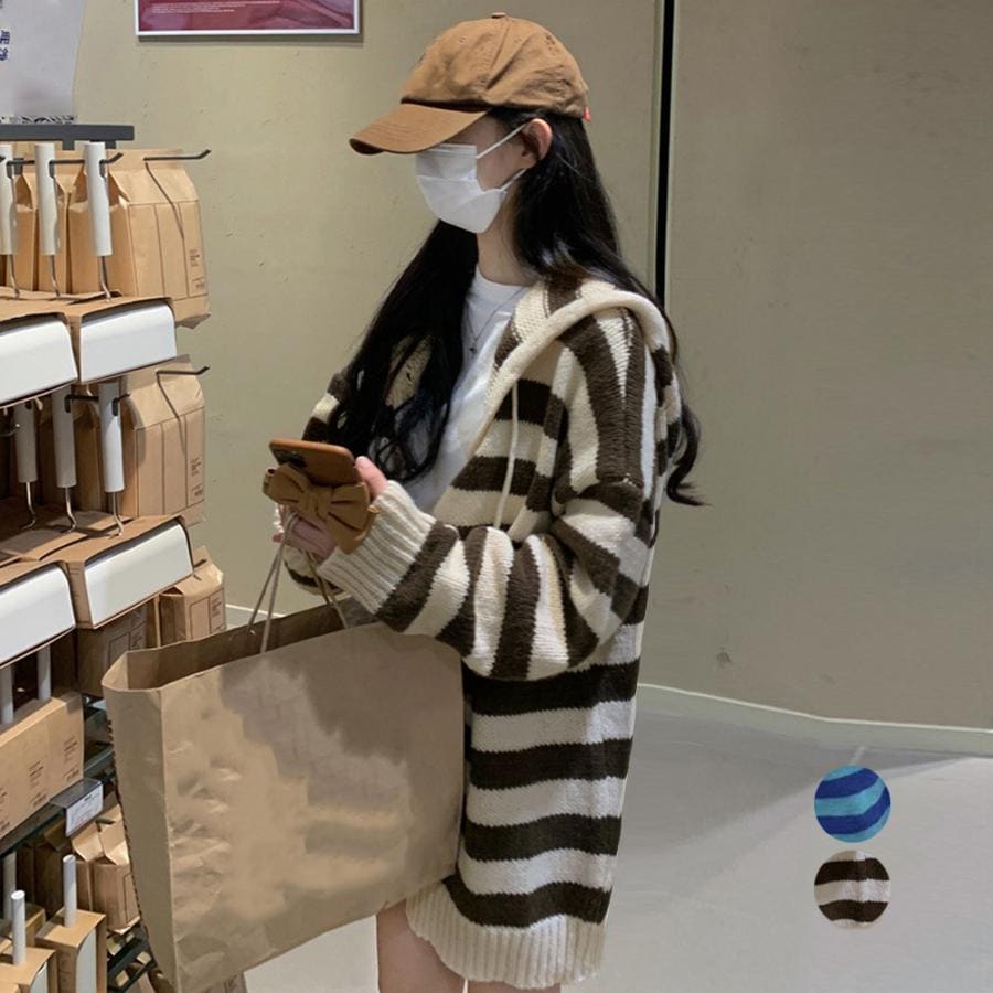 ボーダー柄ニットカーディガン 韓国羽織り30%までに制限