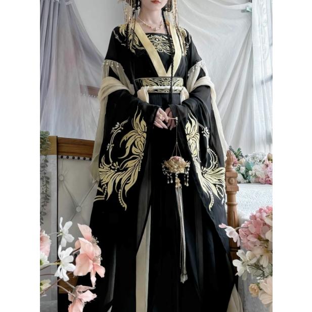 【ハロウィン 限定】中華コスプレ衣装 大人 男女兼用 中国古代服装 皇帝 黄袍 仮装 変装 王冠 宝冠 ハロウィン衣装 レディース メンズ おしゃれ 黒に金プリント 龍 豪華 漢服 中華衣