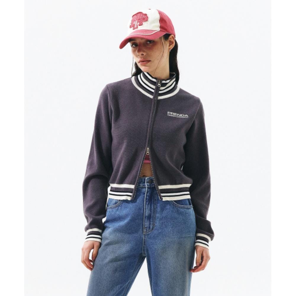 PRENDA PRDA COLORING FULL ZIPUP KNIT CREAM CHARCOAL PRTF