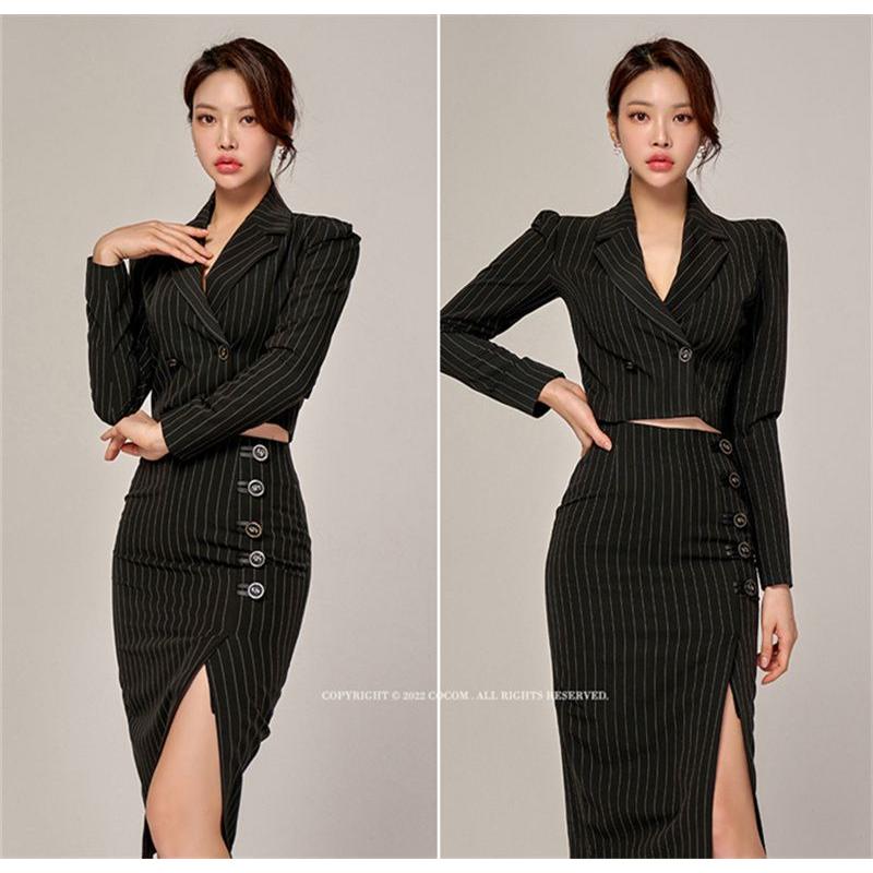 2点セットトップス スカート タイト 韓国 インポート きれいめ センター セットアップ 着痩せ 膝下 パーティドレス 上品 エレガント 大人 可愛い スリム 大