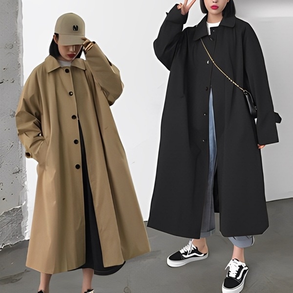 ２カラー レディース トップス プルオーバー コート アウター 上着 レトロコート ウィンドブレーカー ロングコート ステンカラーコート 膝下 ロング 長袖 ステンカラー ストレート スマート ボタン