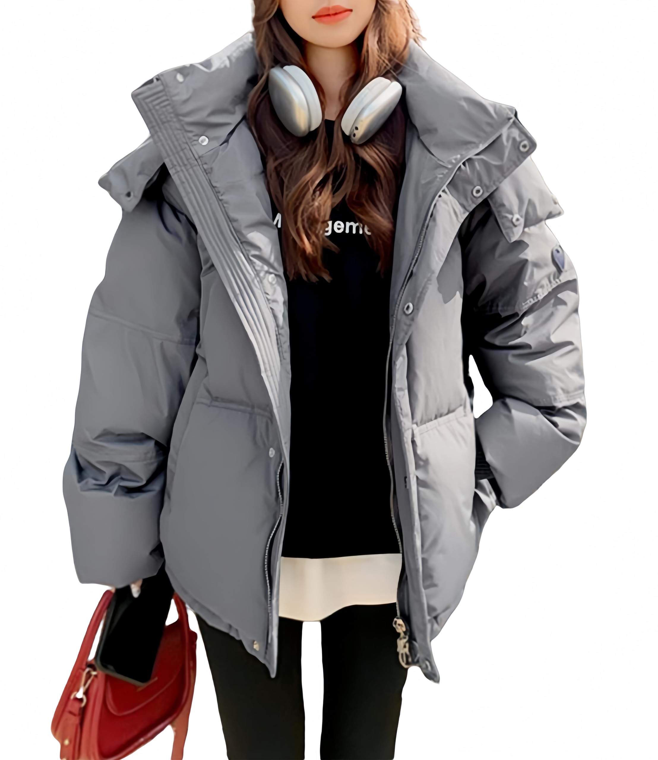 [newsight] ダウンコート レディース 中綿ジャケット フード付き ショート丈 アウター 秋服 冬服 防寒 暖かい 厚手 ゆったり 韓国風 可愛い カジュアル 通勤 通学 (JP, アルファベ