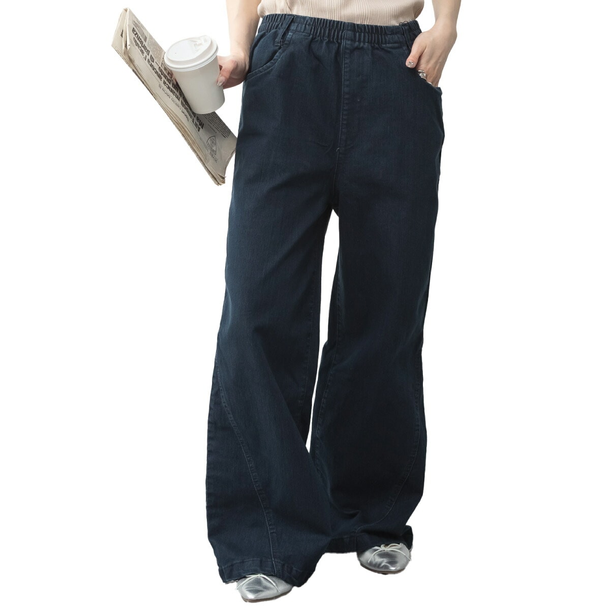 ワイドパンツ レディース チノパン デニム ストレッチ バレルレッグ カーブ 体型悩みまるっとオフワイドパンツ ボトムス ウエストゴム 伸縮性 伸びる 大きいサイズ 体型カバー ゆったり カジュア