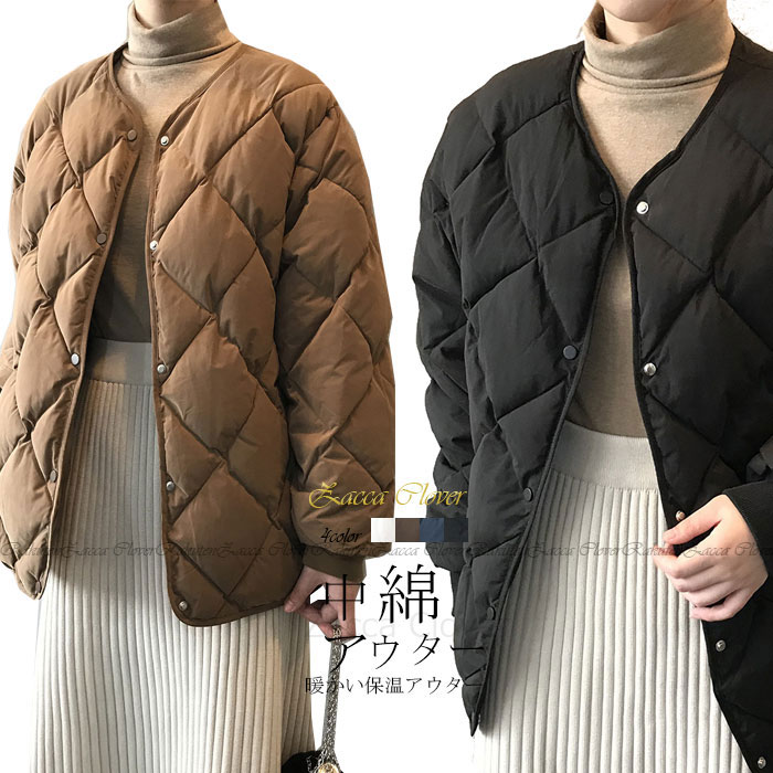 レディース アウター ジャケット キルティング コート ブルゾン ノーカラー ショート丈 中棉コート 軽量 ナチュラル きれいめ 秋 冬 ベーシックジャケッ ゆったり