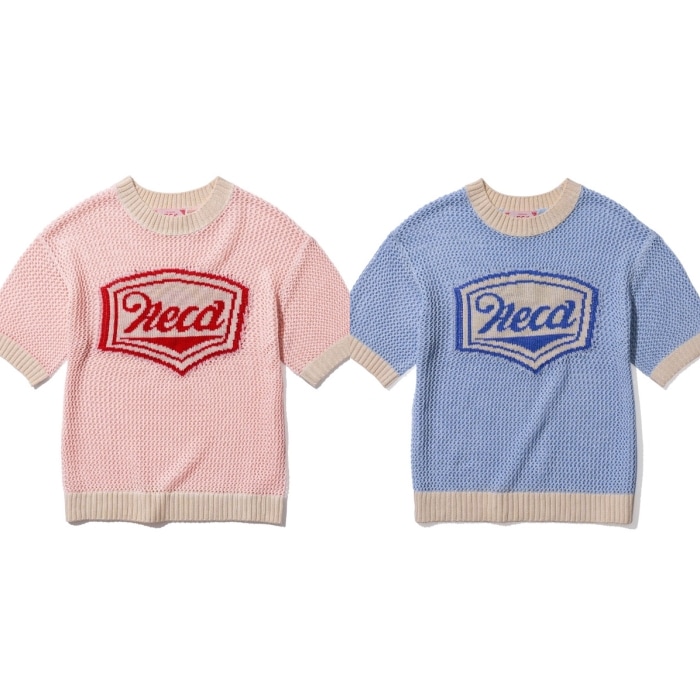 【AECA WHITE】 BIG AECA CROCHET HALF SLEEVE KNIT : 2COLORS