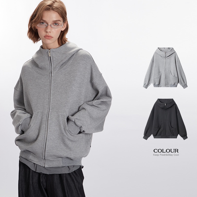 Nariele ヘビー秋カーディガンセーターレディースフロージップカーディガンデザインソリッドカラーフード付きジャケット