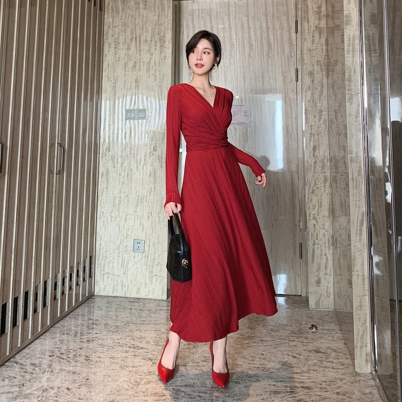 ドレス ロングスカ一ト 秋冬 無地 ハイウエスト ウエストゴム プリーツスカート フレア Aライン スカート オシャレ レディース ベスト シャツ