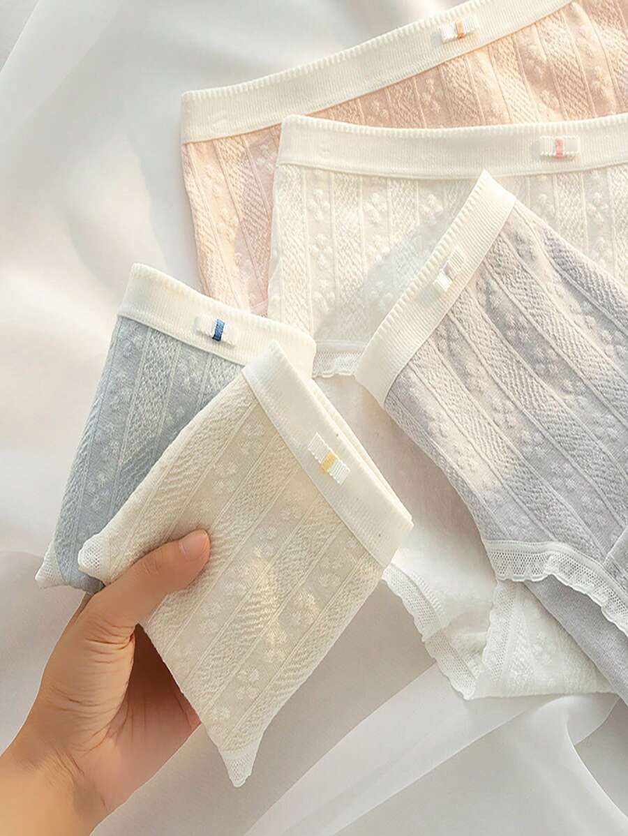 5枚セット M-XL レディース コットンレース パンティーセクシーな無地 快適な下着ミドルウエスト レディースランジェリー通気性のある