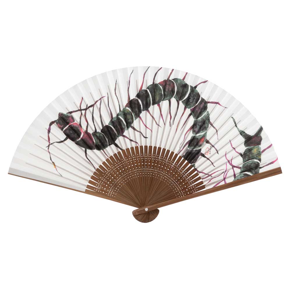 和詩倶楽部　進撃扇　毘沙門百足　ムカデ　和紙の扇子　七寸五分　約23cm　少し大きめ　男性用の定番サイズ　メンズ　和柄　手張り製　国産扇骨35本　日本製