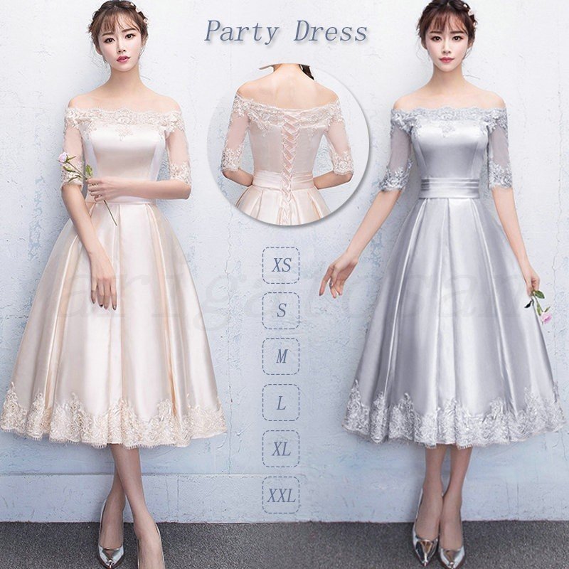 パーティードレス ミモレ丈 結婚式 ワンピース 大きいサイズ お呼ばれ 二次会 ゲスト 袖あり 五分