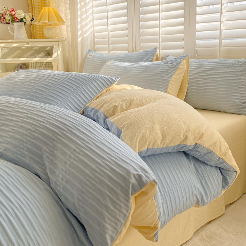 風寝具４点セット　布団カバー　ベッドシーツ　枕カバー４点セット　四兼用棉生地寝具４点セット　選べる１０色３サイズ　両面使用可能布団カバー