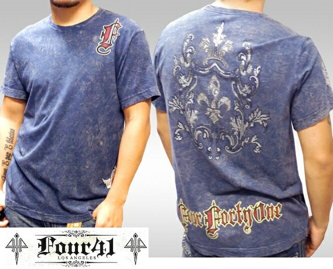 Four41 Los Angeles フォーフォーティーワン メンズ ラインストーン Tシャツ アイビーリリー ネイビー k-27 スワロフスキー インポート セレブ ブランド ストリート LAセレブ