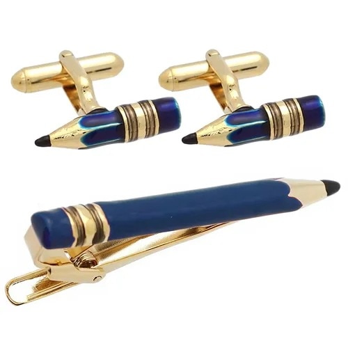 SWANK スワンク カフス ネクタイピン セット 鉛筆 ブルー ペンシル カフスボタン カフリンクス タイバー タイクリップ