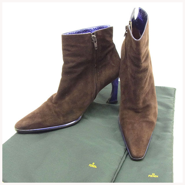 ブーツ シューズ 靴 ショート 37ハーフ ブラウン メタリックパープル 中古