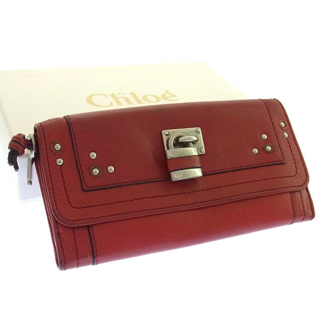 長財布 Wホック 二つ折り ロゴ パディントン レッド シルバー 中古