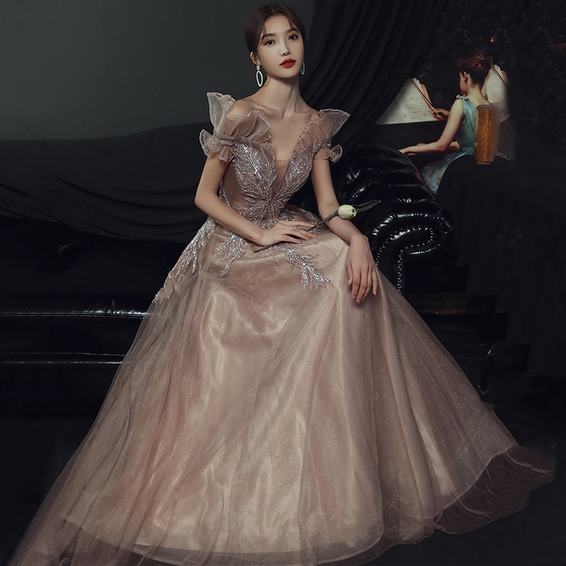 8064イブニングドレス　ロングドレス　ウェディングドレス　カラードレス　ステージ　忘年会ドレス　結婚式二次会　イブニングドレス　Aライン　プリンセス　発表会　披露宴　演奏会　大きいサイズ 　小さいサ