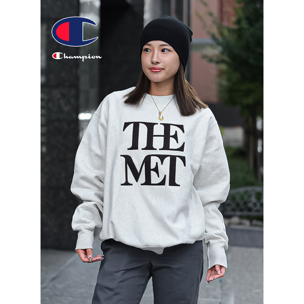 海外限定 CHAMPION チャンピオン スウェット THE MET APPLIQUED LOGO CREW SWEAT CREAM リバースウィーブ ( 日本未発売 トレーナー 12oz 厚手 トッ