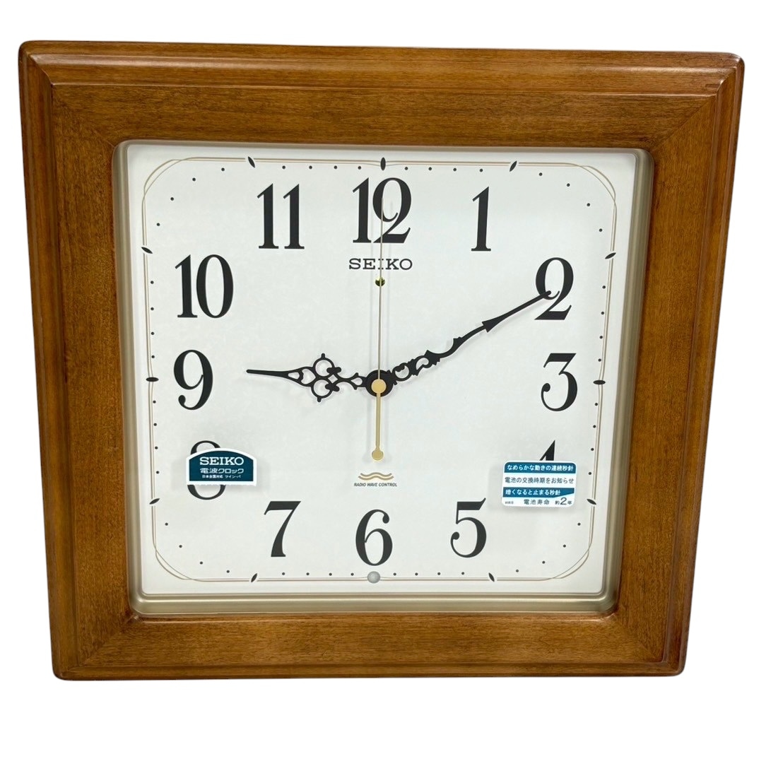 【展示品】掛け時計 電波 アナログ 四角型 木枠 茶木地 KS298B