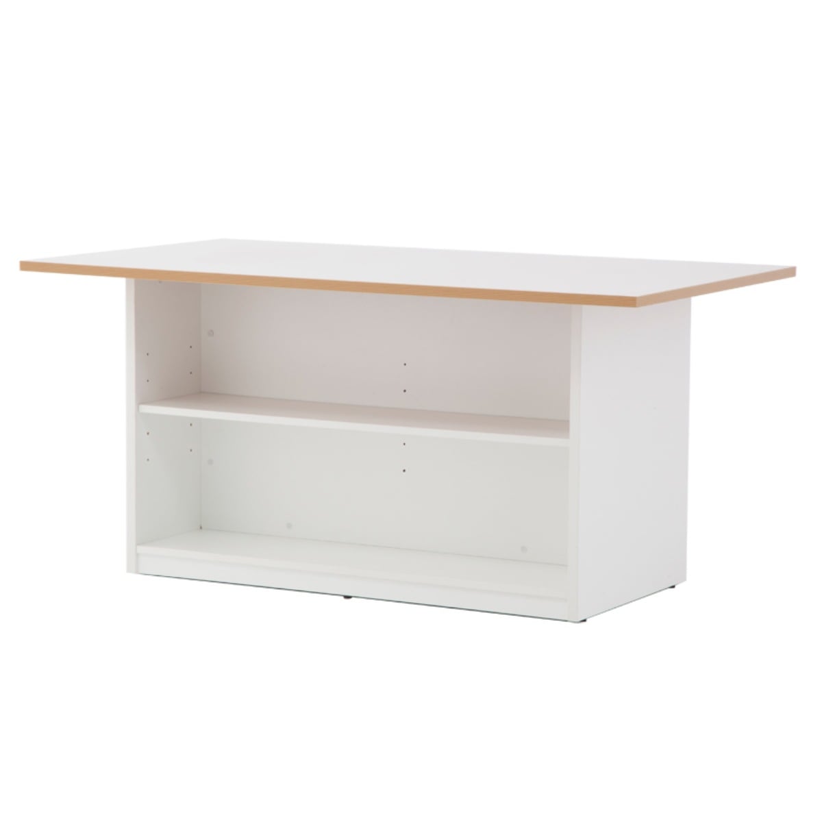 オフィステーブル 幅160cm おしゃれ 収納テーブル 軽作業 作業机 作業台 両面収納 棚 配線穴 オフィス机 ミーティングデスク 会社 事務所 オフィス 法人限定