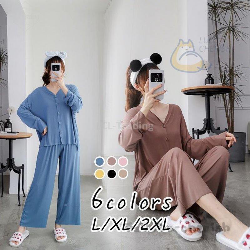 パジャマ レディース 春 秋 長袖 パジャマ 前開き ロングパンツ ルームウェア 上下セット 無地 パジャマ 可愛い 部屋着 韓国風 寝巻き パジャマ 卒業式30%までに制限